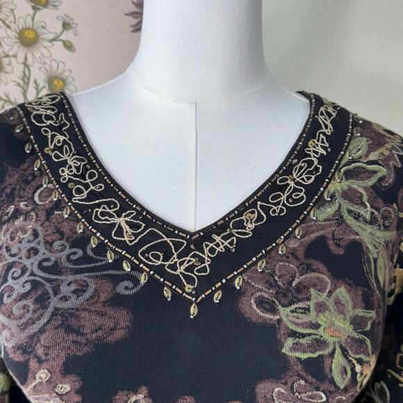 90s Y2k Floral Embroidered Beaded Top Fairy Grunge Forest Whimsigoth Witchy S M - Picture 4 of 8